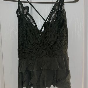 Army green lace tank
